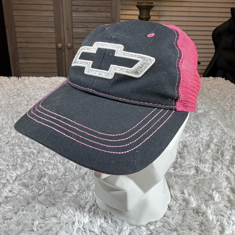 Chevrolet Hat Cap Strap Back Black Pink Trucker Mesh Bowtie Woman Race Glam
